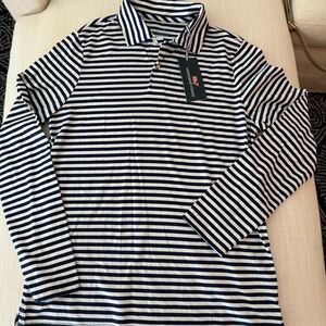 Vineyard Vines Navy and White Striped Long Sleeve Polo